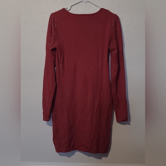 Bebe Rhinestone Red Long Sleeve Crew Neck Sweater Dress Size Large - Picture 5 of 10